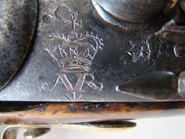 An early Queen Anne period brass barreled flintlock blunderbuss dated 1712 and used on board the H M S Ramillies — image 3